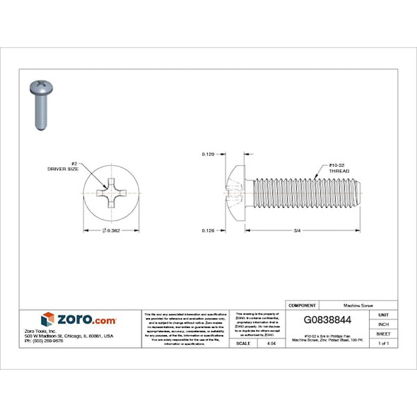 Manufacturer Varies MS,#10-32,PH,ZP,3/4"L,PK100 U24522.019.0076 Manufacturer Varies MS,#10-32,PH,ZP,3/4"L,PK100 U24522.019.0076