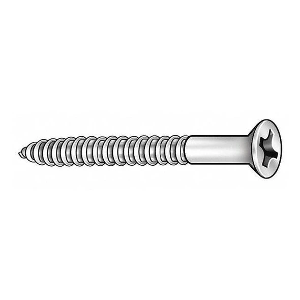 Wood Screw, #6, 1/2 in, Zinc Plated Steel Flat Head Phillips Drive, 100 PK
