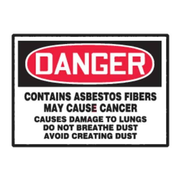 Accuform Danger Label,Asbestos Fibers,3-1/2x5 in,Dura-Vinyl LCAW101XVE