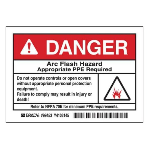Brady Arc Flash Protection Label,PK5, 99453 99453