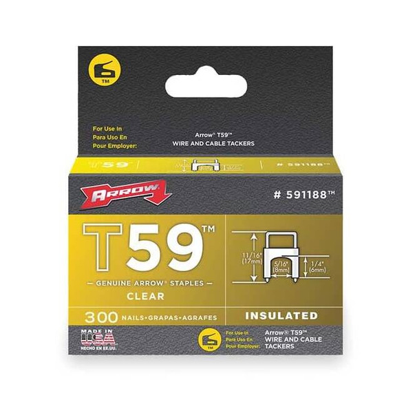 Insulated Cable Staples, T59, 0.024 x 0.048 in ga, 1/4 in Leg L, Steel, 300 PK