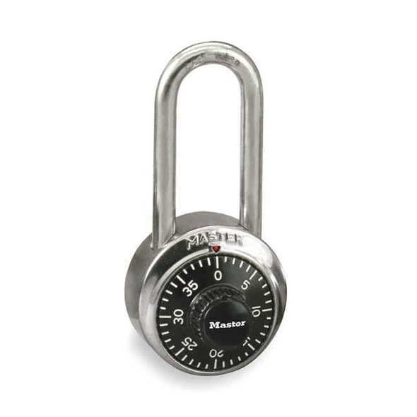 Master Lock Combination Padlock, Front, Black/Silver 1500LH
