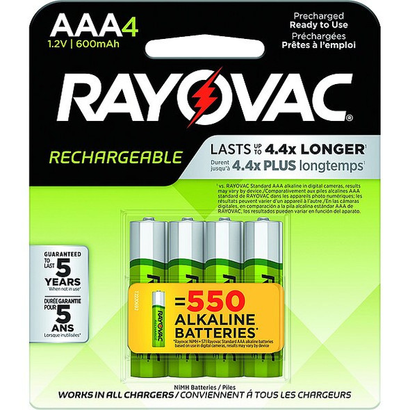 Rayovac Rechargeable Battery,AAA,1.2VDC,PK4 LD7244