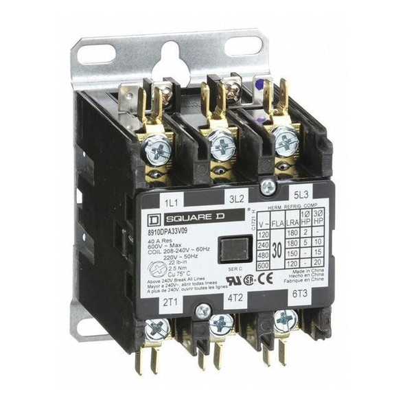 Definite Purpose Magnetic Contactor, 208V-240V AC, 3 P, Non-Reversing, 3 Phase