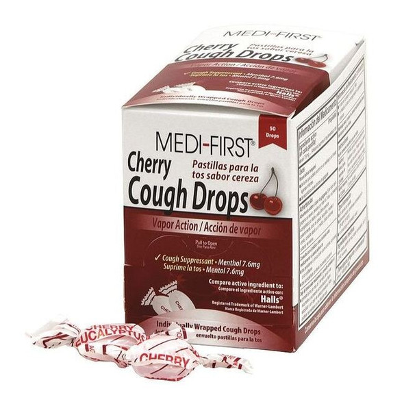 Medi-First Cough Drop,Menthol,7.6mg,Cherry,PK50 81550