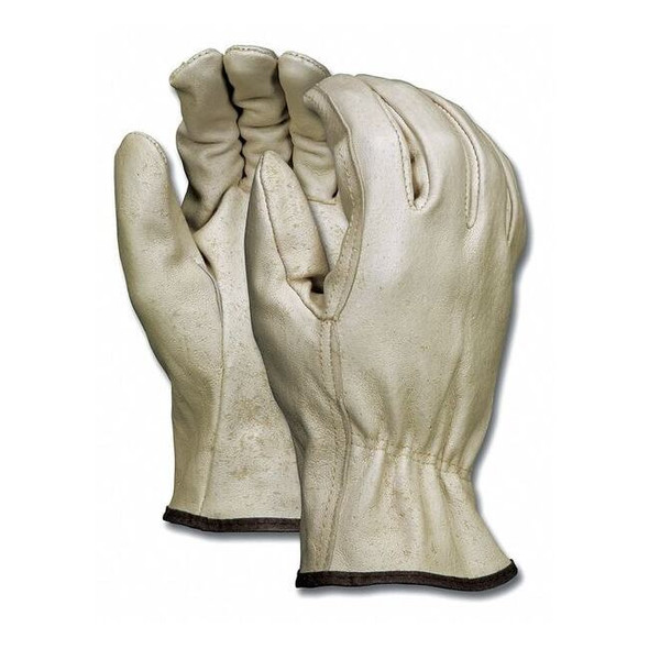 Leather Drivers Gloves, Slip-On, Straight Thumb, Gunn Cut, Beige, L 12 PK