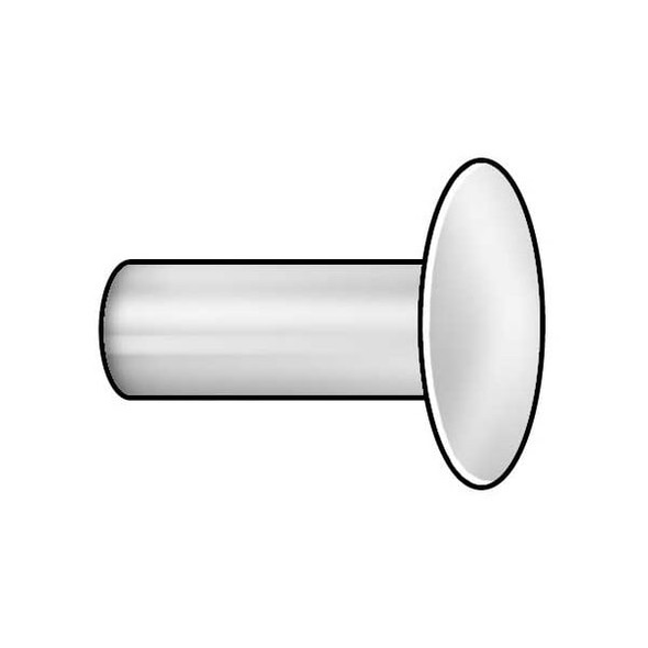 Solid Rivet, Round Head, 0.25 in Dia., 1.5 in L, Steel Body, 40 PK
