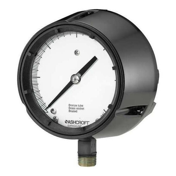 Process Pressure Gauge, 0 to 60 psi, 4 1/2 in Dial, 1/2 in NPT, Bottom Location