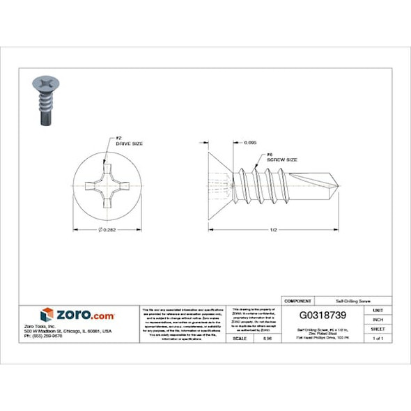 Manufacturer Varies Drill Screw,Flat,#6,Zinc,1/2"L,PK100 U31830.013.0050