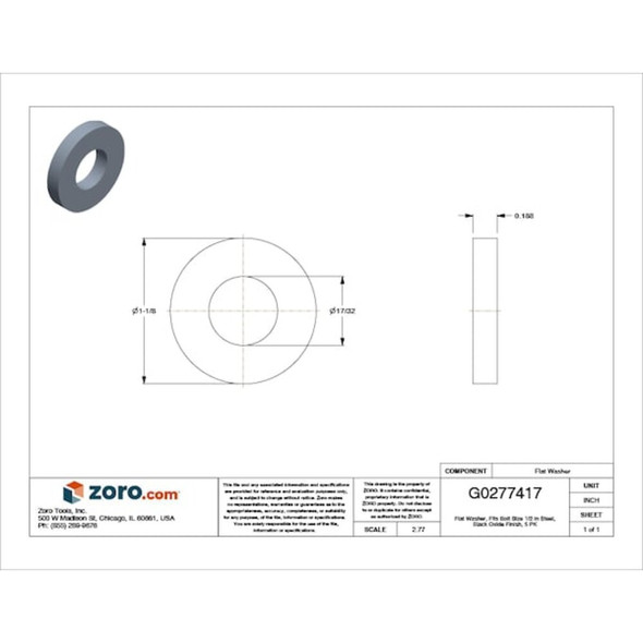 Flat Washer, For Screw Size 1-2" ,Steel Black Oxide Finish, 5 PK  Z9204