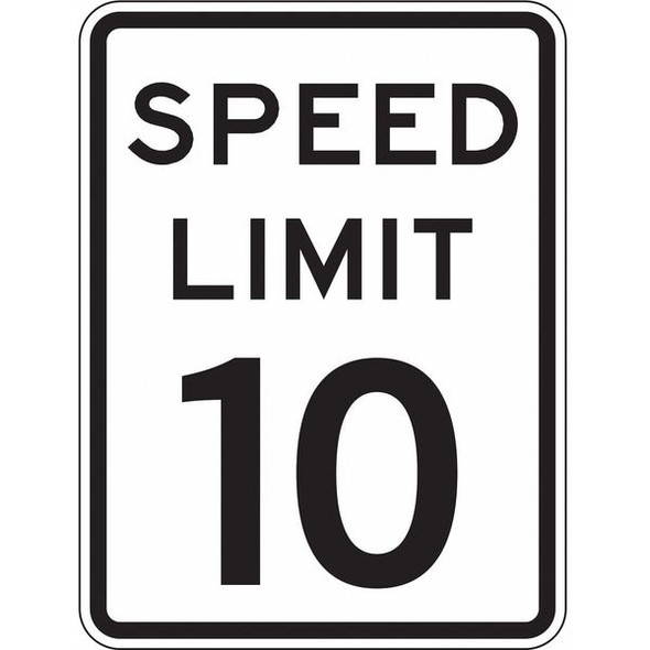Speed Limit 10 Traffic Sign, 24 in H, 18 in W, Aluminum, Vertical Rectangle,R2-1-10-18HA