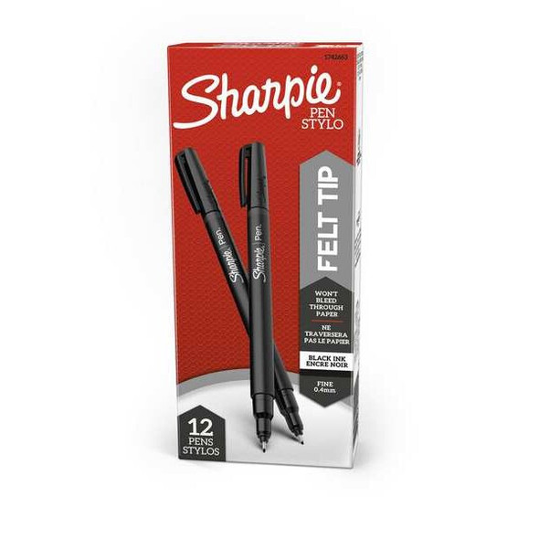 Sharpie Pen,Black,Non-Erasable,Felt-Tip,PK12 1742663 Sharpie Pen,Black,Non-Erasable,Felt-Tip,PK12 1742663