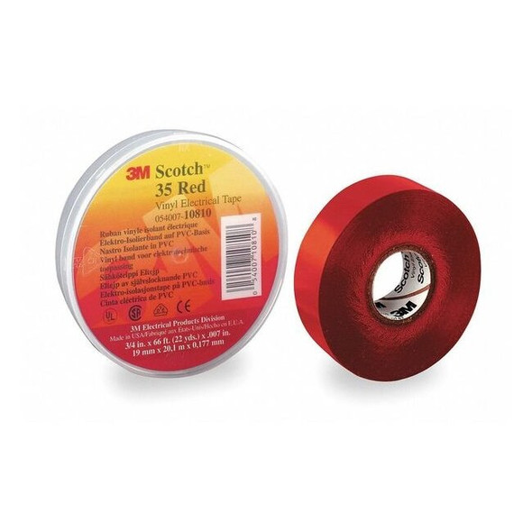 3m Vinyl Electrical Tape, 35, Scotch, 3/4 in W x 66 ft L, 7 mil thick, Red 10810