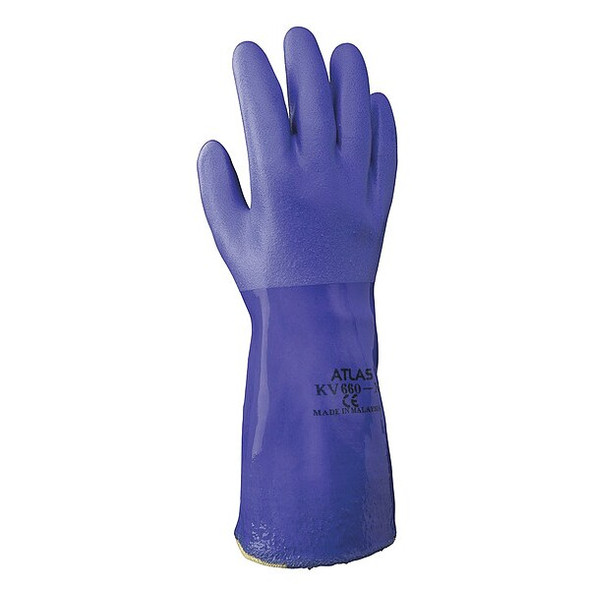 KV660 Chemical Resistant Gloves, PVC, 12 in L, 22 mil, Blue, L, 1 PR