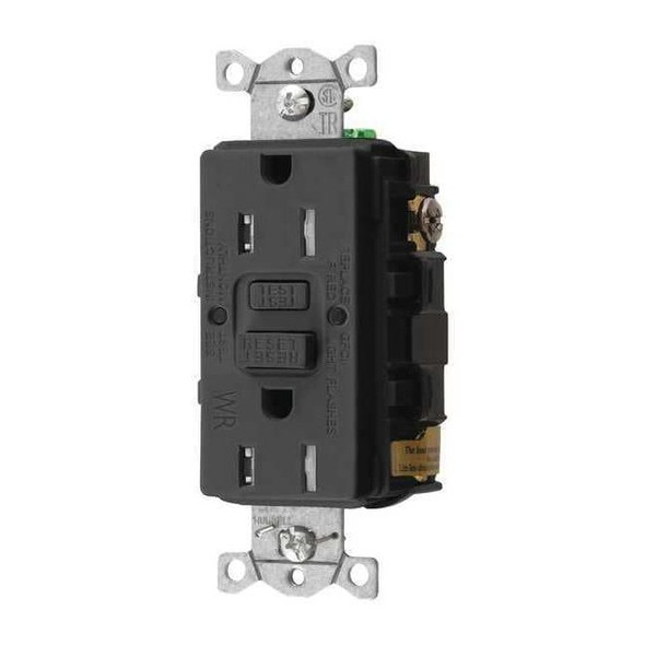 GFCI Receptacle, 15A, 125VAC, 5-15R, Black