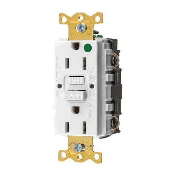 Hubbell Wiring Device-Kellems GFCI Receptacle, 15A, 125VAC, 5-15R, White GFR82W