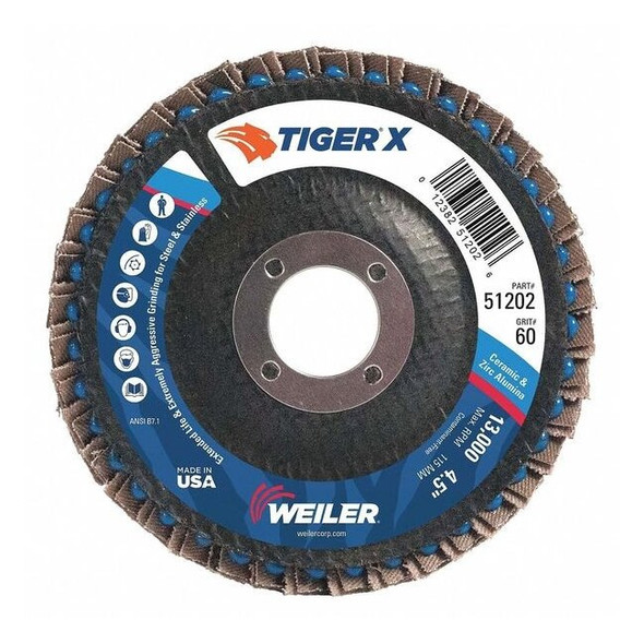 Weiler Flap Disc,4-1/2 in. x 60 Grit,13000 RPM 98902