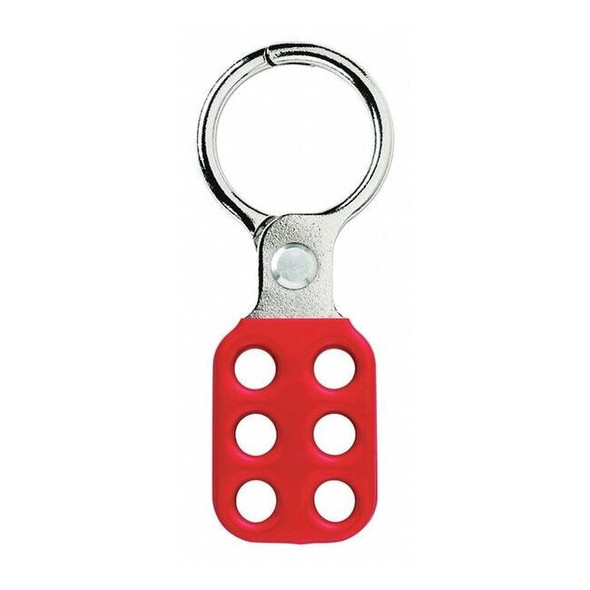 Lockout Hasp, Red, Aluminum, 6 Max. No. of Padlocks, 3/8 in Max. Shackle Dia.