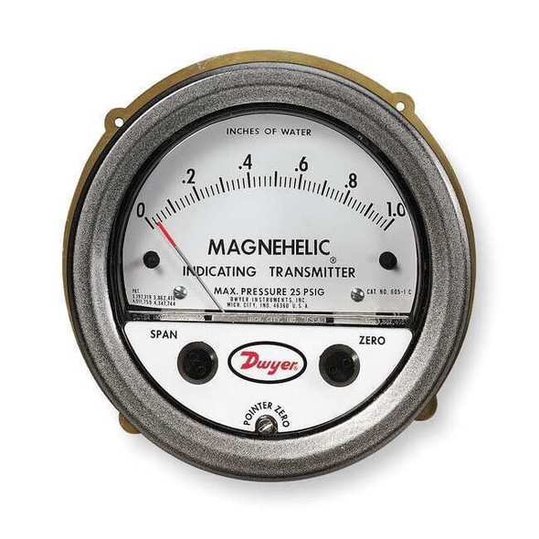 Dwyer Instruments Dwyer Magnehelic Pressure Transmitter, 0/2.0inWC 605-2