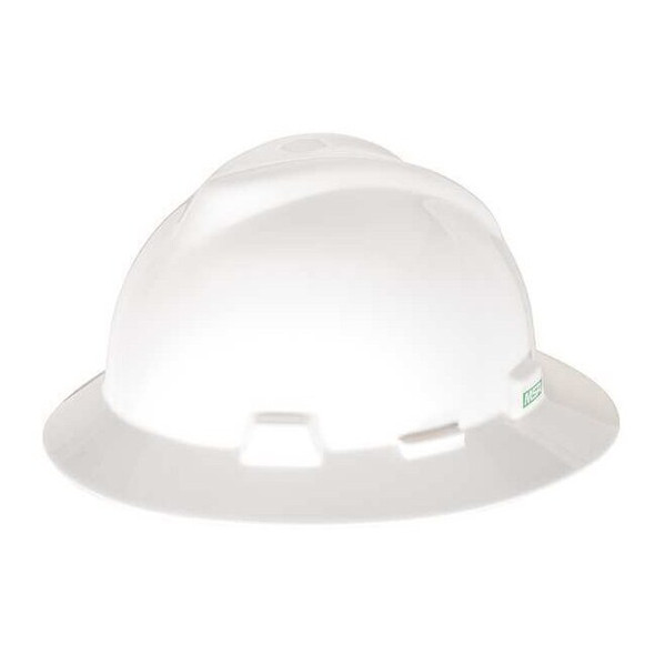 V-Gard Slotted Full Brim Hard Hat, Staz-On Suspension, Type I, Class E, White