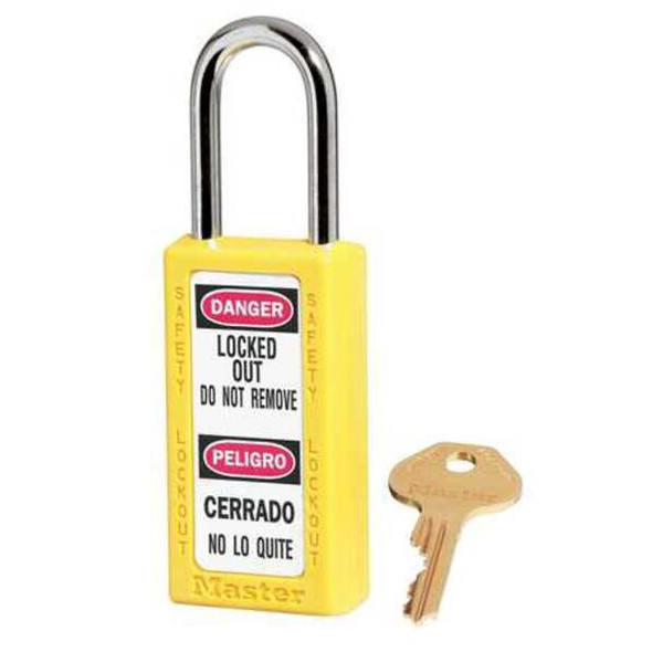 Lockout Padlock, Keyed Different, Thermoplastic, Yellow, 1 1/2 in Shackle Height