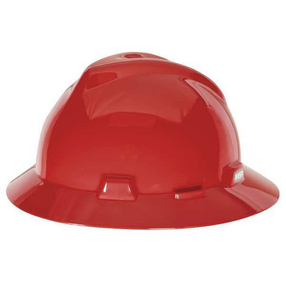 V-Gard Slotted Full Brim Hard Hat, Fas-Trac III Suspension, Type I, Class E, Red