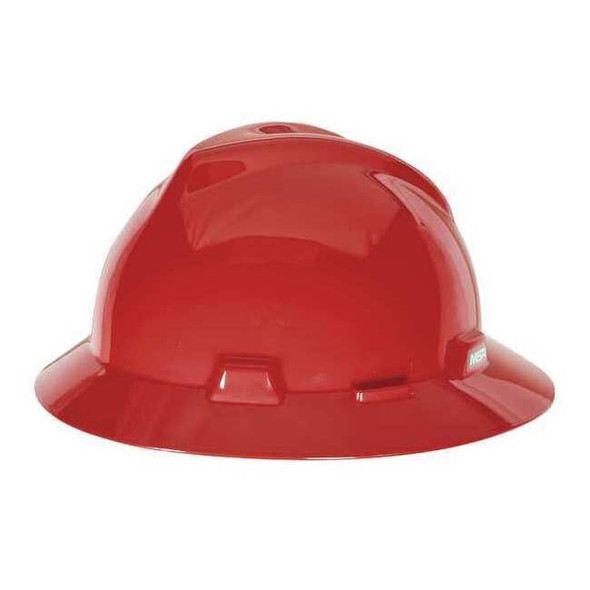V-Gard Slotted Full Brim Hard Hat, Fas-Trac III Suspension, Type I, Class E, Red