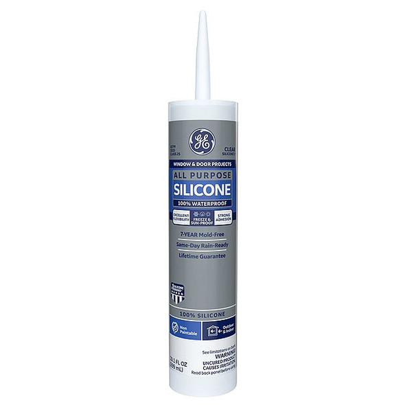 Silicone Sealant, 10 oz, Cartridge, Clear, Silicone Base, All Purpose Silicone
