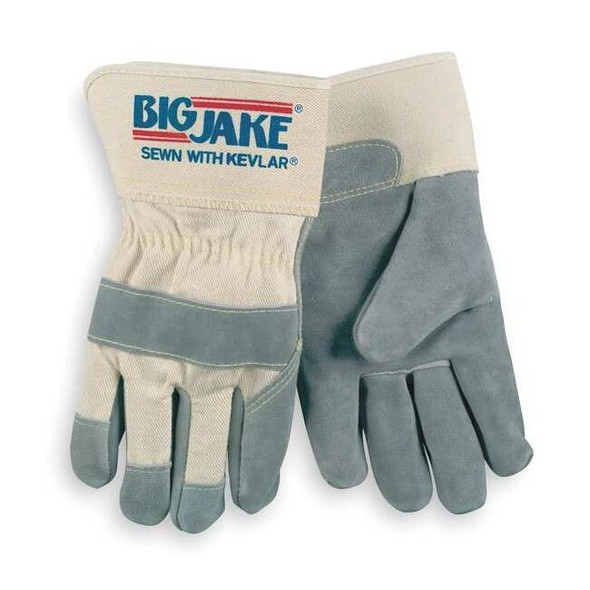 Mcr Safety Leather Gloves, Cowhide, Safety Cuff, Wing Thumb, Gray, L, 1 PR 1702L