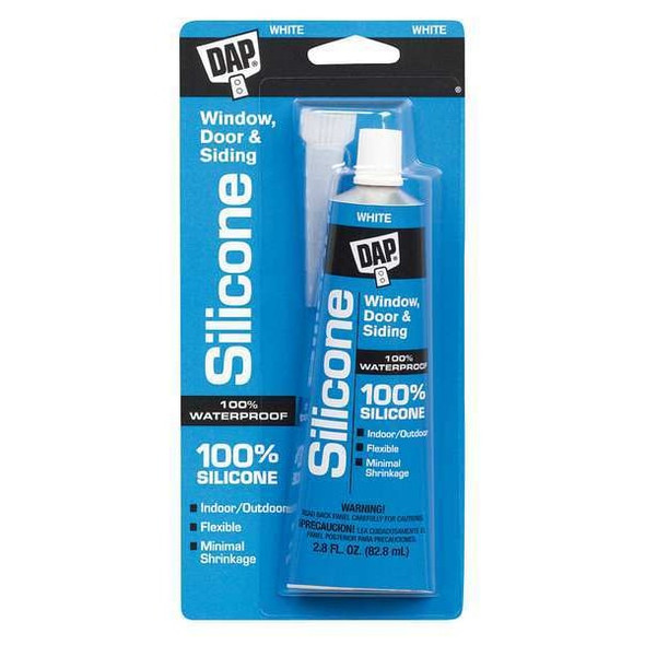 Dap Silicone Sealant, 2.8 fl oz, Tube, White, Silicone Base, Window, Door & Siding 00752