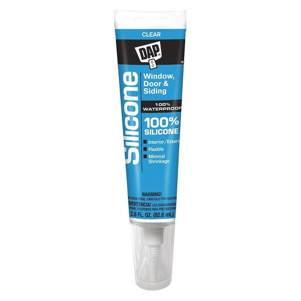 Silicone Sealant, 2.8 fl oz, Tube, Clear, Silicone Base, Window, Door & Siding