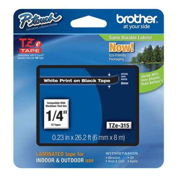Brother Adhesive TZ Tape (R) Cartridge 0.23"x26-1/5ft., White/Black TZE315G