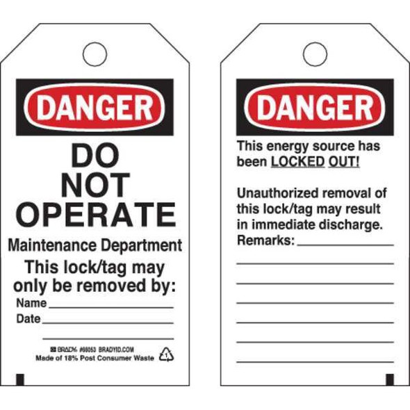 Brady Danger Tag,5-1/2 x 3 In,Hd Polyest,PK25 65503