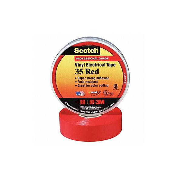 3m Elec Tape,20 ft Lx1/2" W,7 mil,Red,PK100 35-RED-1/2X20FT