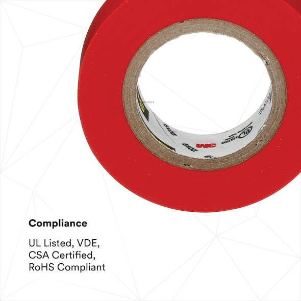 3m Elec Tape,20 ft Lx1/2" W,7 mil,Red,PK100 35-RED-1/2X20FT