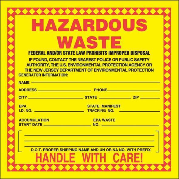 Accuform DOT Handling Label,Waste,6" W,PK250 MHZWNJEVL