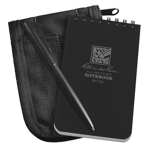 Rite in the Rain Notebook Kit,3in x 5in Sheet,Black Cover 735B-KIT