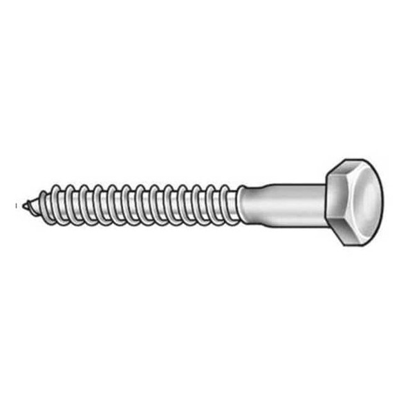 Lag Screw, 3/8 in, 5 in, Steel, Zinc Plated Hex External Hex Drive, 50 PK