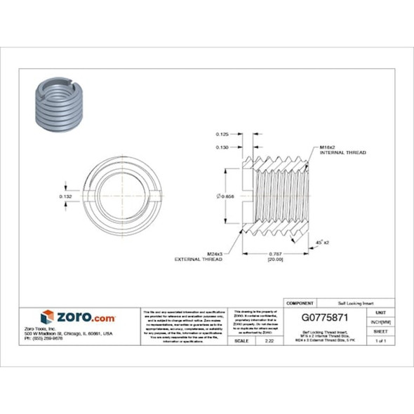 Heavy Wall Self Locking Thread Insert, M16-2.00 Int Thrd Sz, Carbon Steel, 5 PK  450-16-PK5