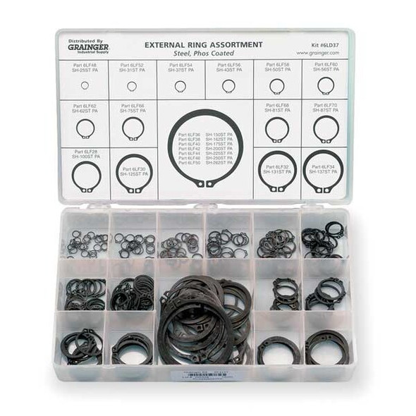 External Retaining Ring Assortment, Steel, Phosphate Finish