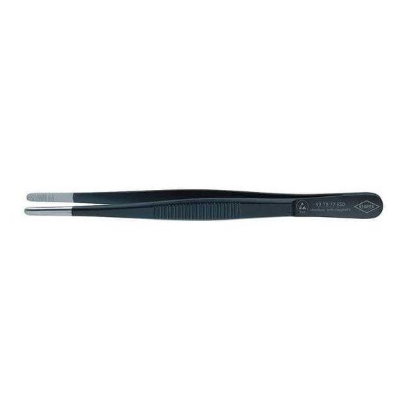 Knipex Tweezers, ESD, Round, Serrated, 5-3/4 In, Blk 92 78 77 ESD