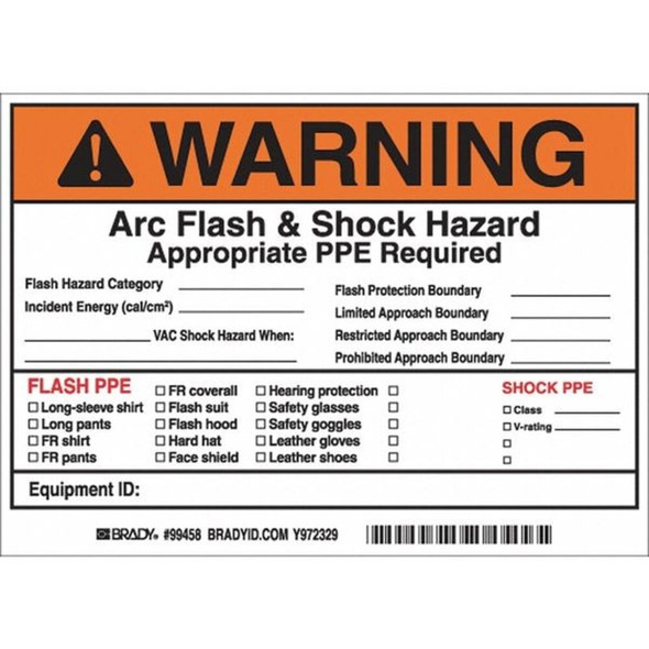 Brady Arc Flash Protection Label,5 In. H,PK5, 121077 121077