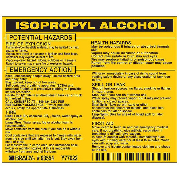Brady Chemical Label,3-3/4inHx4-1/2inW,PK25 93554