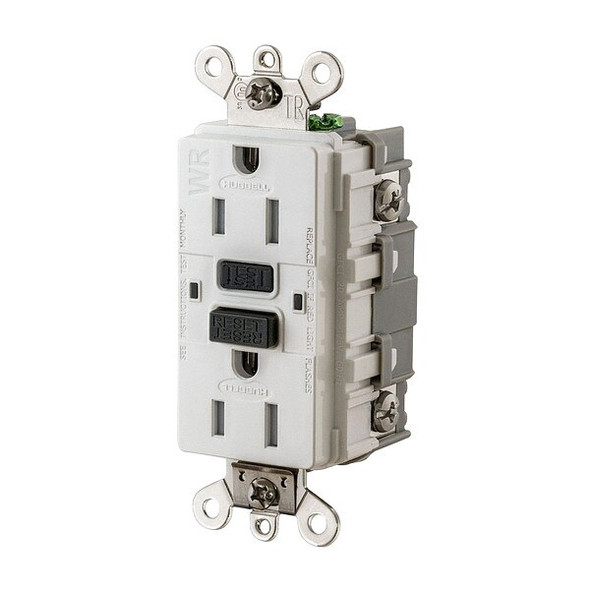 GFCI Receptacle, 15A, 125VAC, 5-15R, White