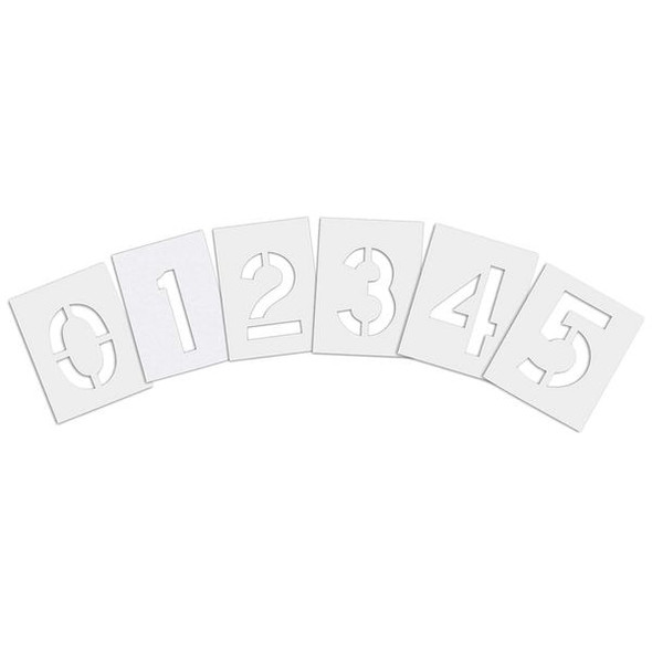 Pavement Stencil, Number Set, 0 Thru 9, Blanks, 6 in Character Height, Highway Gothic Font, Clear