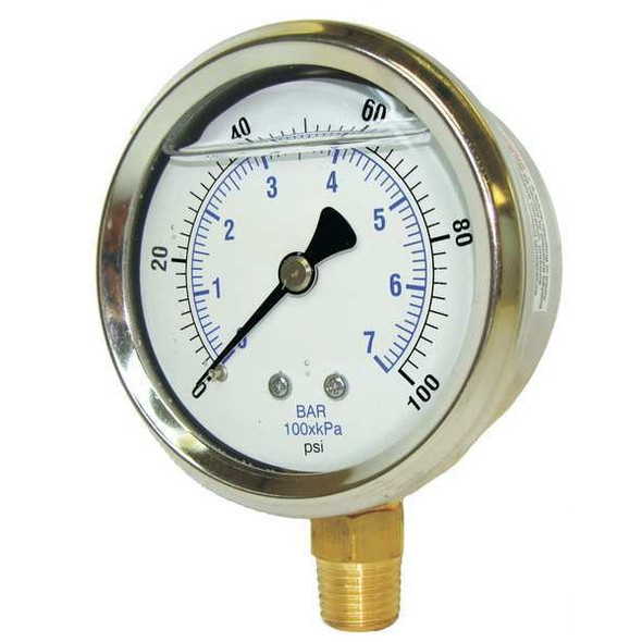 Industrial Pressure Gauge, 0 to 300 psi, 1 1/2 in Dial, 1/8 in NPT, Bottom Location