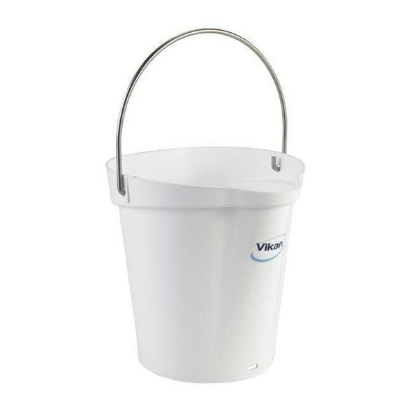 1 1/2 gal Round Bucket, 9 19/32 in Dia, White, Polypropylene/Stainless Steel