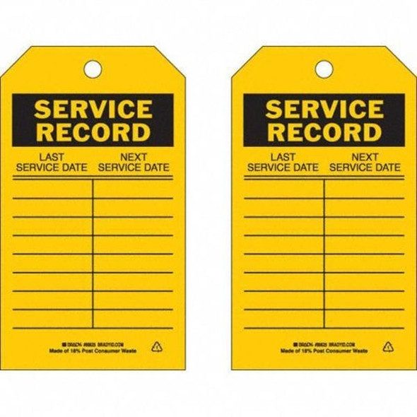 Brady Tag, Safety, Polyester, 7 in H x 4 in W, Black on Yellow, Rectangle, 10 PK 86625