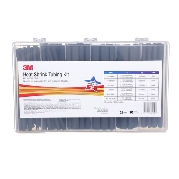 Heat Shrink Tube Kit, Thin Wall, 2:1 I.D. Shrink Ratio, Black, 6 in