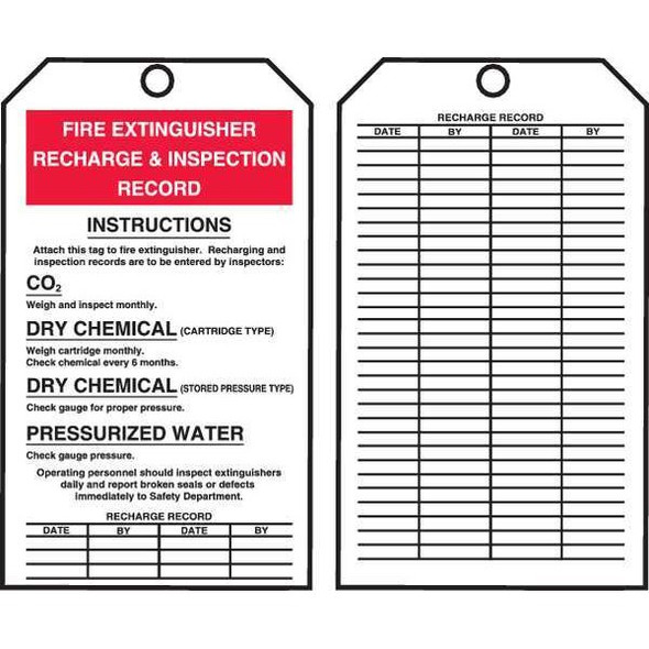 Tag, Fire Extinguisher, Cardstock, 6 1/4 in H x 3 in W, White, Rectangle, 100 PK